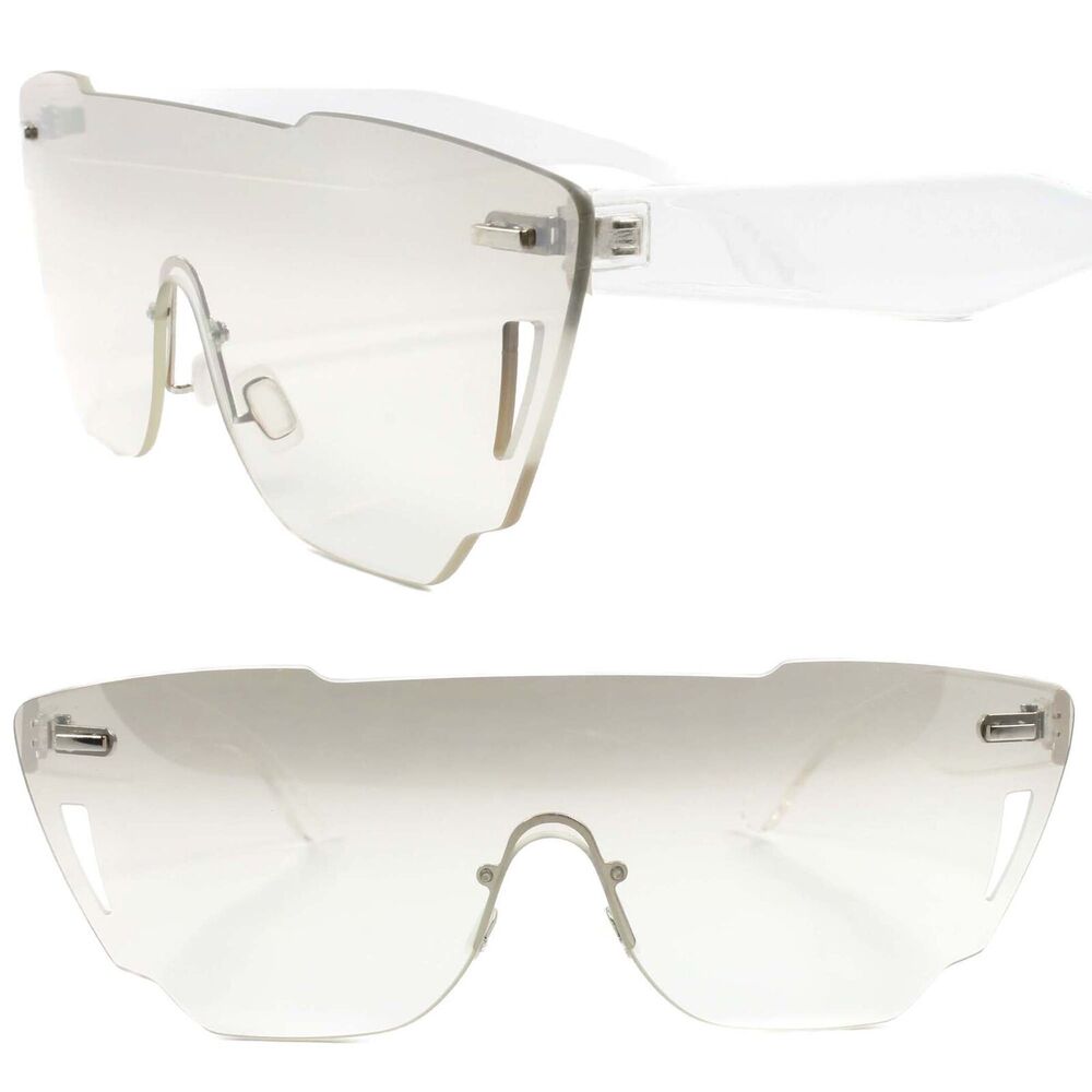 Slick Retro Futuristic Mens Womens One Piece Clear w/ Tinted Lens Sunglasses